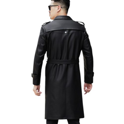 Áo khoác da cừu thật, dáng dài qua đầu gối AKD051 Đen