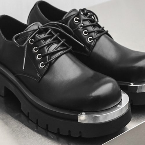 Giày da thật đế cao su gót cao 6-8cm Navy GTD009- đen