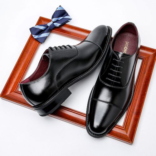Giày Oxford da bóng, đế cao su gót cao 3-4cm Navy GTD007 – Nâu nhạt