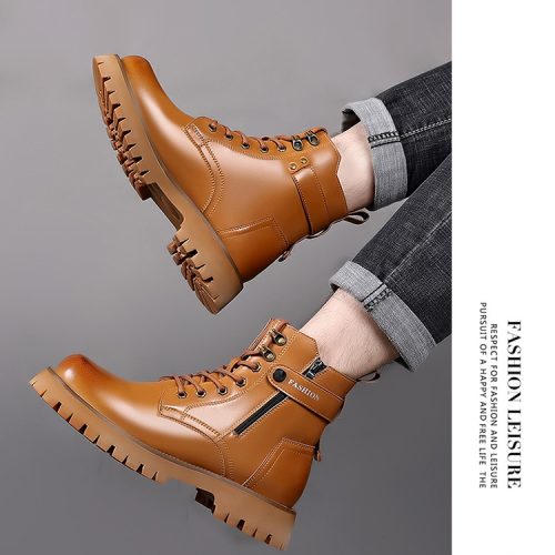 Boot da nam đẹp, cao su gót cao 4-5cm Navy GTD024-Xám