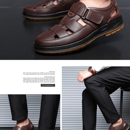 Dép da mềm thoáng mát, sandal big size Navy GTD027-Đen