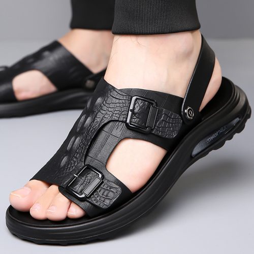 Dép da nam cỡ lớn, cao su gót cao 2-3cm Navy GTD041 – Màu nâu