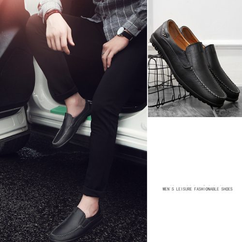 Giày lười big size da bò thật, cao su gót cao 2-3cm Navy GTD043- Giày lười nâu đỏ