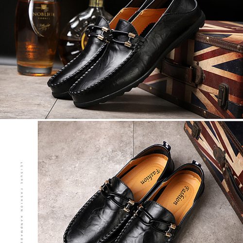 Giày lười da nam, cao su gót cao 2-3cm Navy GTD044- Đen