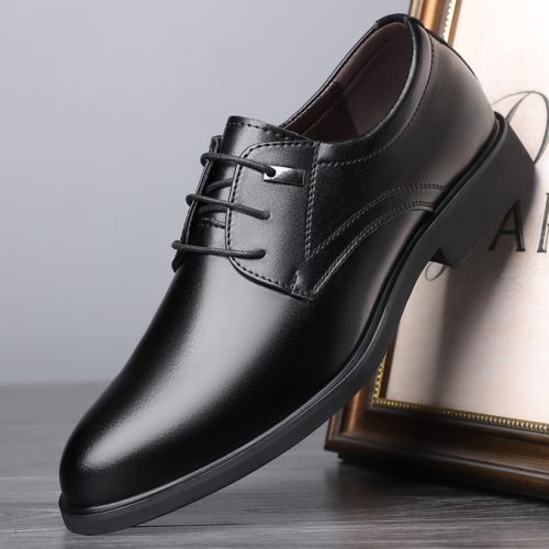 Giày tây nam đế cao su gót cao 3-4cm Navy GTD031- 8612 Đen (Kẻ caro) big size