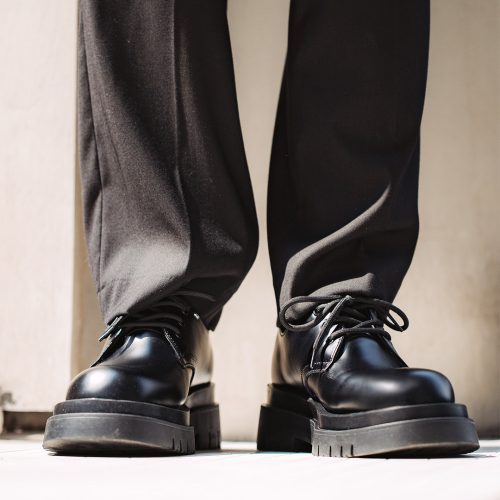 Giày da thật đế cao su gót cao 6-8cm Navy GTD009- đen