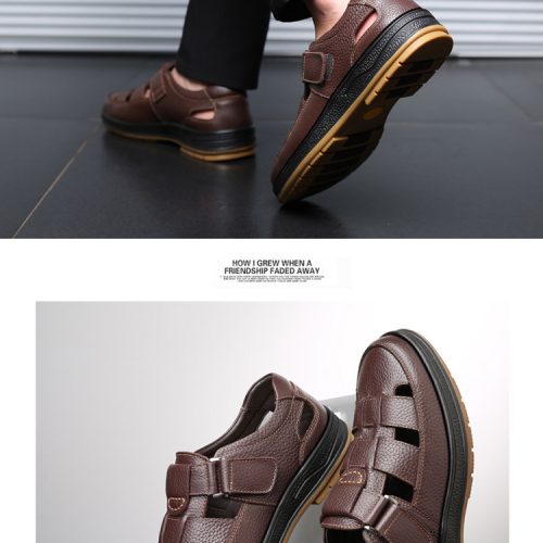 Dép da mềm thoáng mát, sandal big size Navy GTD027-Đen