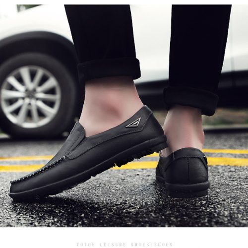 Giày lười big size da bò thật, cao su gót cao 2-3cm Navy GTD043- Giày lười nâu đỏ