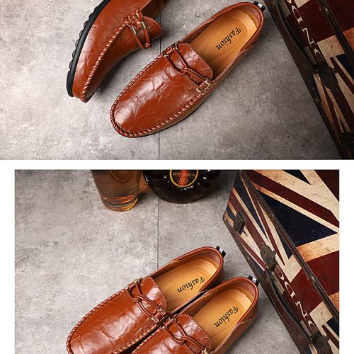 Giày lười da nam, cao su gót cao 2-3cm Navy GTD044- Đen