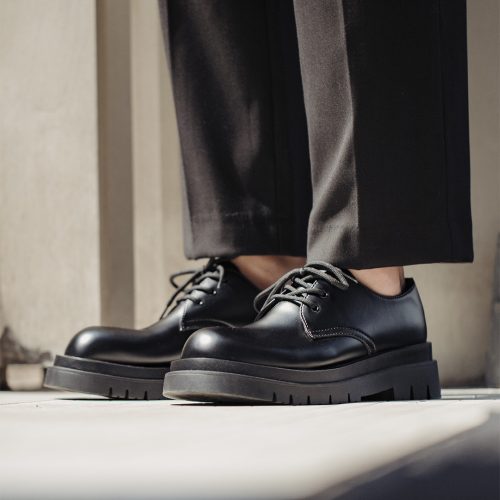 Giày da thật đế cao su gót cao 6-8cm Navy GTD009- đen