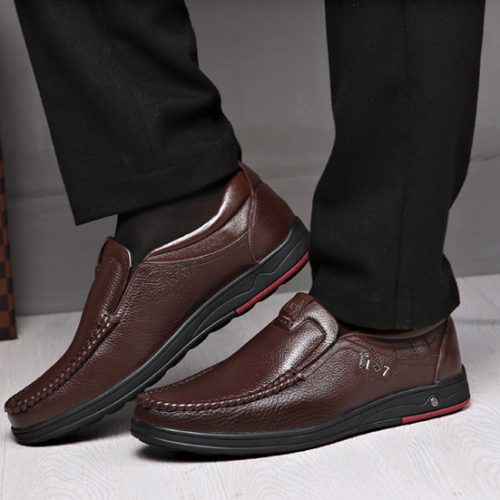 Giày lười công sở da bò, cao su gót cao 2-3cm Navy GTD028-Màu vàng
