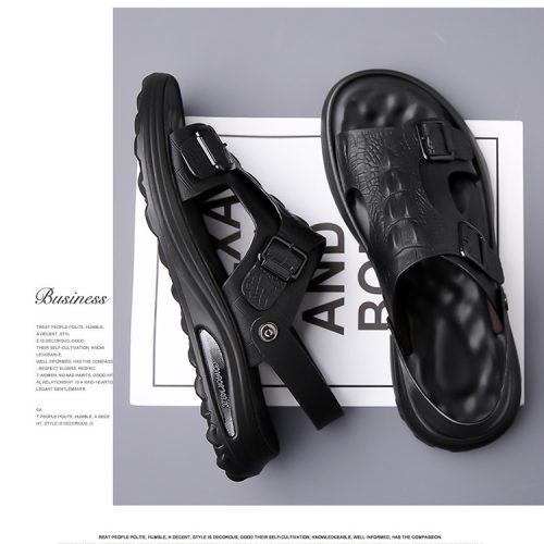Dép da nam cỡ lớn, cao su gót cao 2-3cm Navy GTD041 – Màu nâu