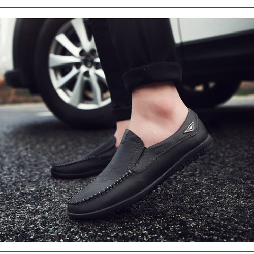 Giày lười big size da bò thật, cao su gót cao 2-3cm Navy GTD043- Giày lười nâu đỏ