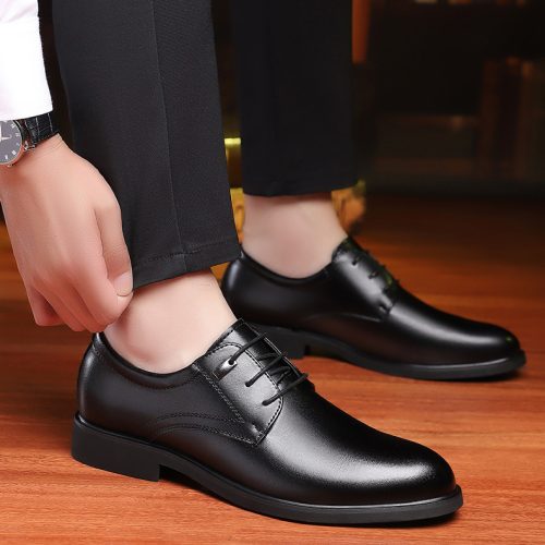 Giày tây nam đế cao su gót cao 3-4cm Navy GTD031- 8612 Đen (Kẻ caro) big size