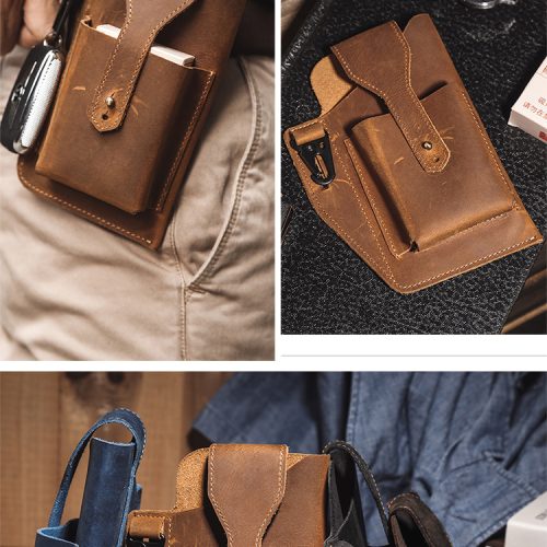 Túi điện thoại di động bằng da bò thật Navy CVD049 – 6543 Nâu