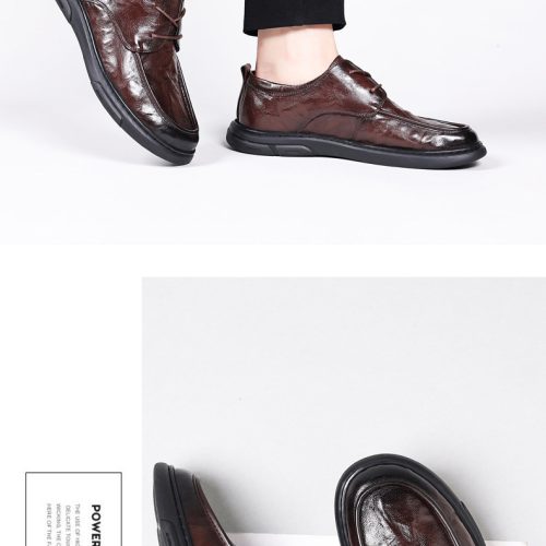 Giày tay da nâu, đế cao su gót cao 2-3cm Navy GTD005 – Nâu sẫm