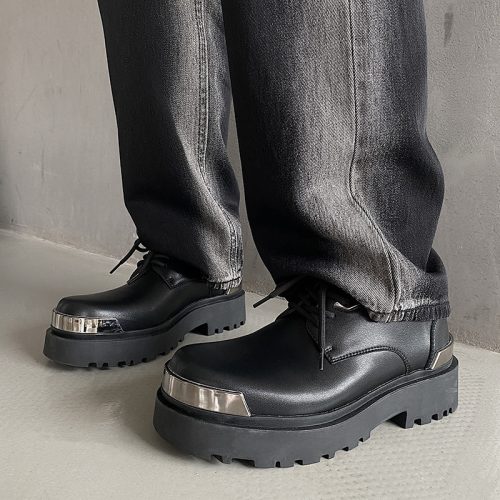 Giày da thật đế cao su gót cao 6-8cm Navy GTD009- đen