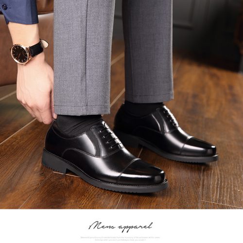 Giày tây công sở, cao su gót cao 3-4cm Navy GTD029-1018 Buộc dây (da bò)