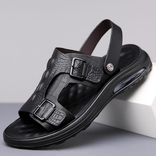 Dép da nam cỡ lớn, cao su gót cao 2-3cm Navy GTD041 – Màu nâu