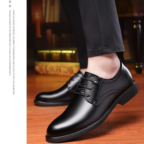 Giày tây nam đế cao su gót cao 3-4cm Navy GTD031- 8612 Đen (Kẻ caro) big size