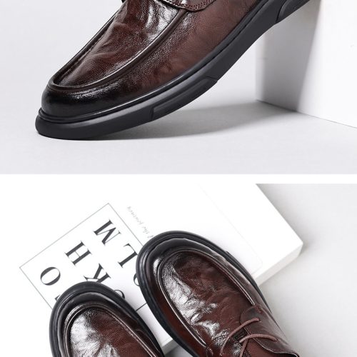 Giày tay da nâu, đế cao su gót cao 2-3cm Navy GTD005 – Nâu sẫm
