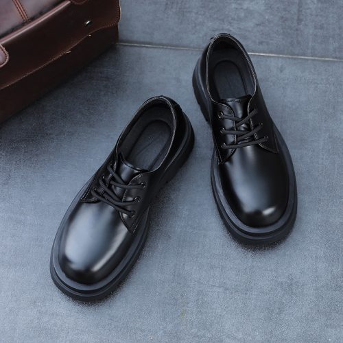Giày da thật đế cao su gót cao 6-8cm Navy GTD009- đen