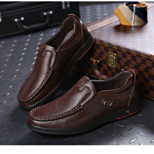 Giày lười công sở da bò, cao su gót cao 2-3cm Navy GTD028-Màu vàng
