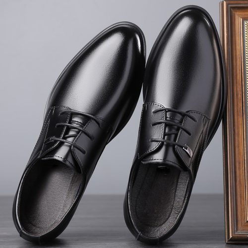 Giày tây nam đế cao su gót cao 3-4cm Navy GTD031- 8612 Đen (Kẻ caro) big size