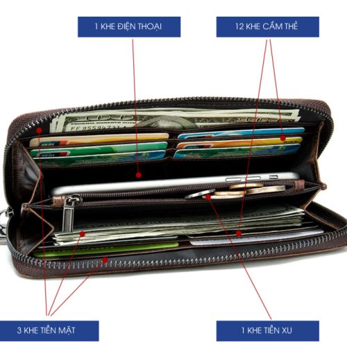 Bóp da bò vân cá sấu, da bò mỏng Navy CVD025 – Cà phê