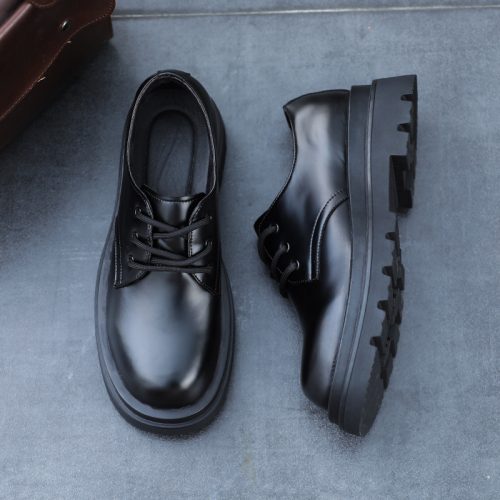 Giày da thật đế cao su gót cao 6-8cm Navy GTD009- đen