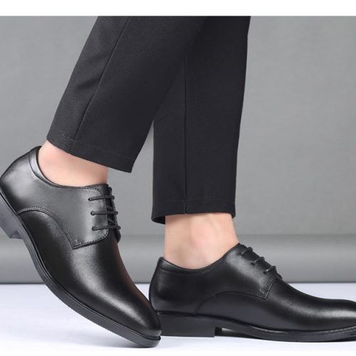 Giày Derby tăng chiều cao da thật, cao su gót cao 3-4cm Navy GTD023-Trắng