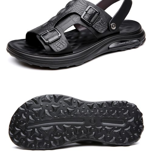 Dép da nam cỡ lớn, cao su gót cao 2-3cm Navy GTD041 – Màu nâu