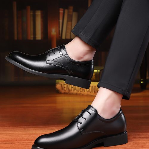 Giày tây nam đế cao su gót cao 3-4cm Navy GTD031- 8612 Đen (Kẻ caro) big size