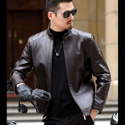Áo da bò nam thời trang Navy AKD008 Màu đen