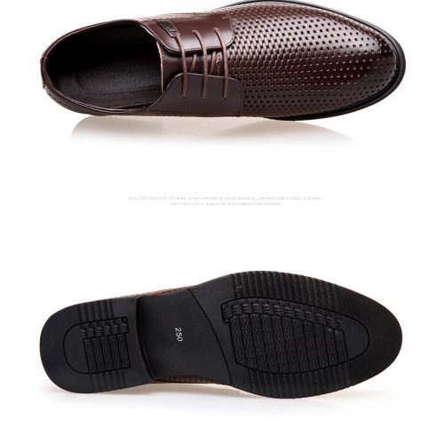 Giày tây nam da bò, đế cao su gót cao 5-6cm Navy GTD002 – màu nâu