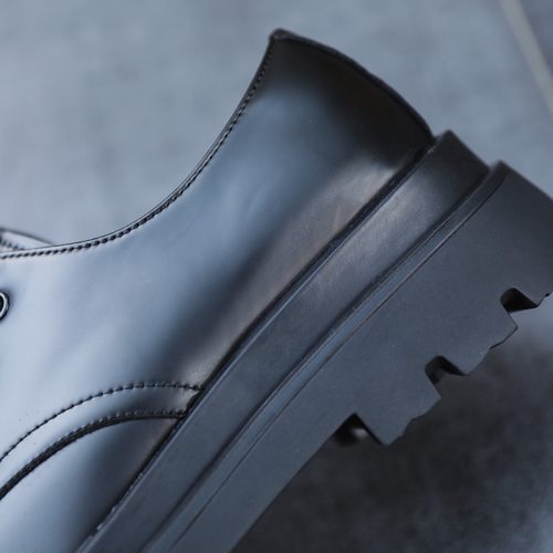 Giày da thật đế cao su gót cao 6-8cm Navy GTD009- đen