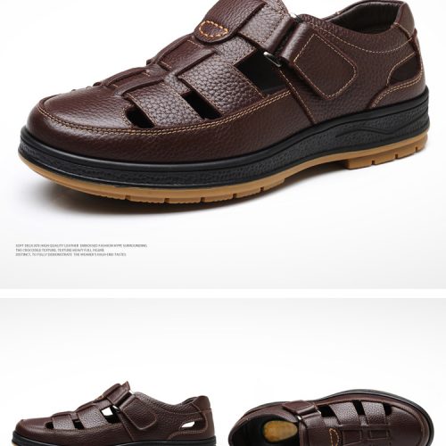 Dép da mềm thoáng mát, sandal big size Navy GTD027-Đen