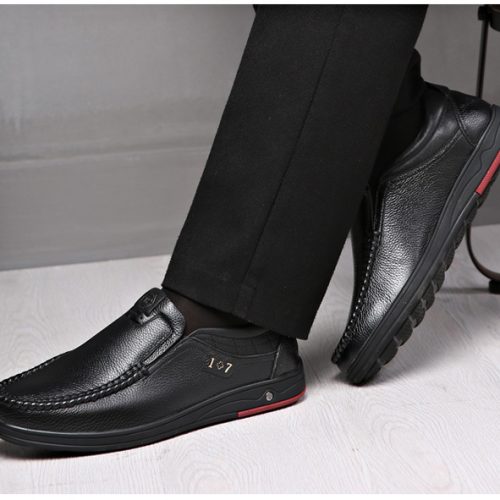 Giày lười công sở da bò, cao su gót cao 2-3cm Navy GTD028-Màu vàng
