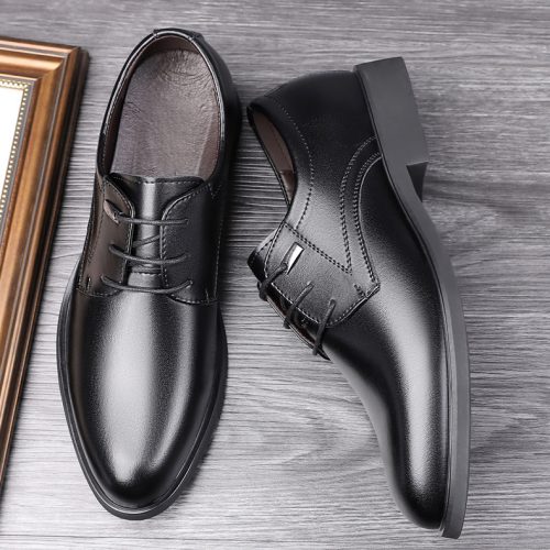 Giày tây nam đế cao su gót cao 3-4cm Navy GTD031- 8612 Đen (Kẻ caro) big size