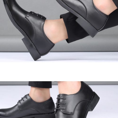 Giày Derby tăng chiều cao da thật, cao su gót cao 3-4cm Navy GTD023-Trắng