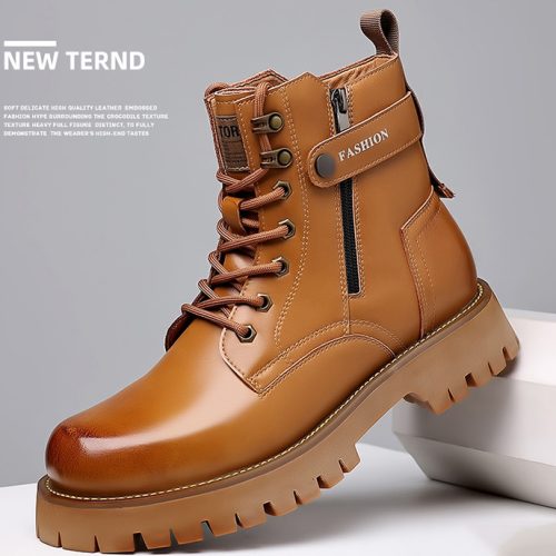 Boot da nam đẹp, cao su gót cao 4-5cm Navy GTD024-Xám