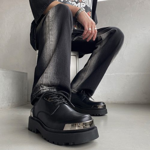 Giày da thật đế cao su gót cao 6-8cm Navy GTD009- đen
