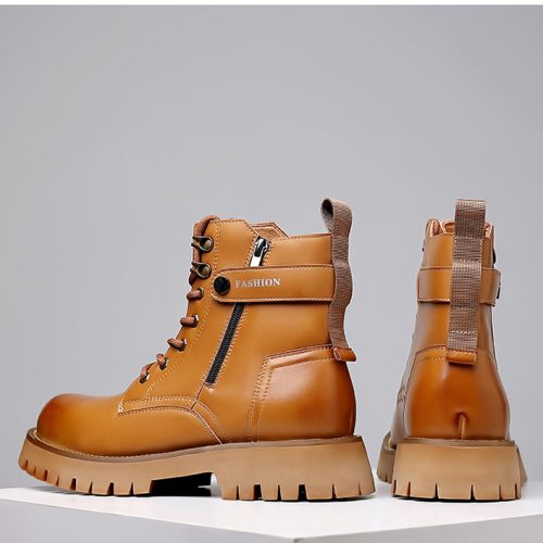 Boot da nam đẹp, cao su gót cao 4-5cm Navy GTD024-Xám
