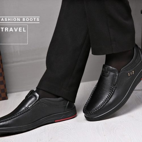 Giày lười công sở da bò, cao su gót cao 2-3cm Navy GTD028-Màu vàng