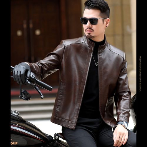 Áo da bò nam thời trang Navy AKD008 Màu đen