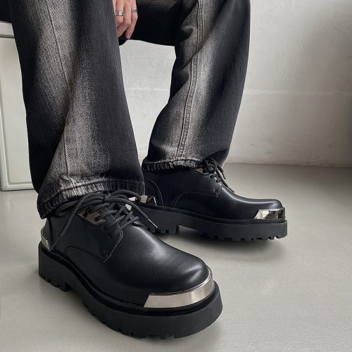 Giày da thật đế cao su gót cao 6-8cm Navy GTD009- đen