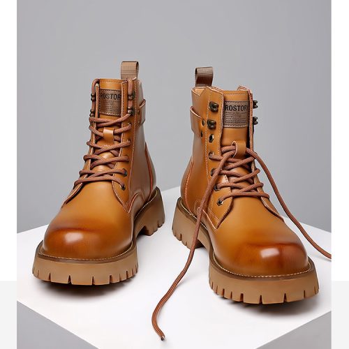 Boot da nam đẹp, cao su gót cao 4-5cm Navy GTD024-Xám