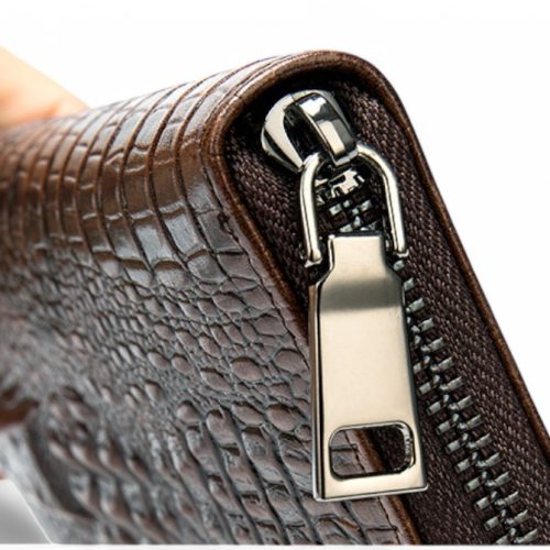 Bóp da bò vân cá sấu, da bò mỏng Navy CVD025 – Cà phê
