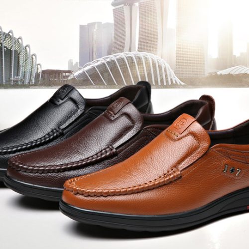 Giày lười công sở da bò, cao su gót cao 2-3cm Navy GTD028-Màu vàng
