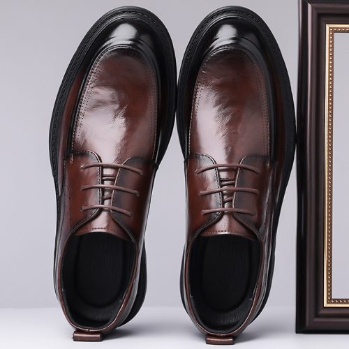 Giày tây tăng chiều cao da thật, cao su gót cao 6cm Navy GTD036-Màu nâu